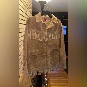 Vintage-Inspired Fringe Leather outtershell 100 percent Jacket - Brown